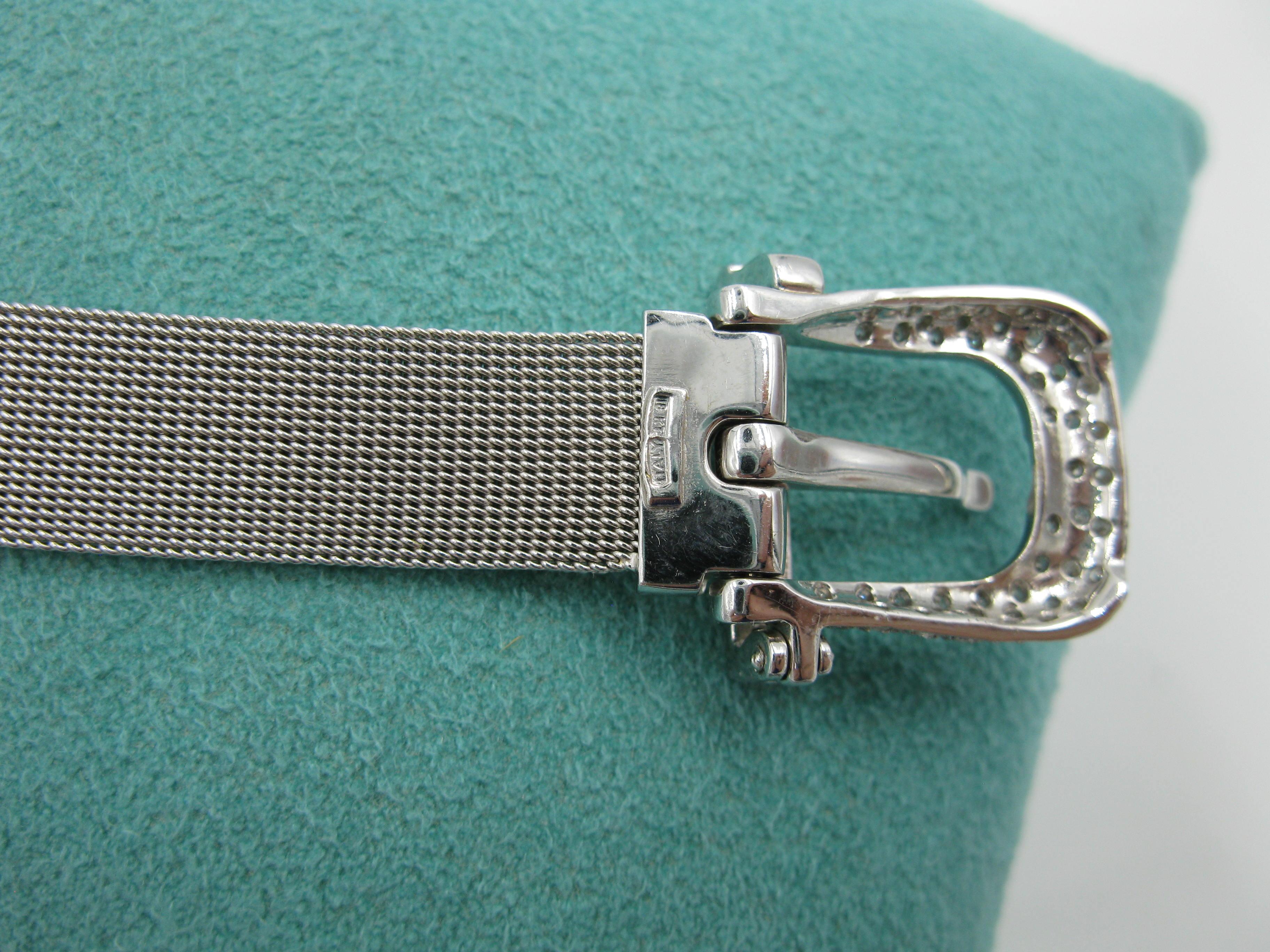 Diamond 18 Karat White Gold Buckle Bracelet Italian Adjustable 6