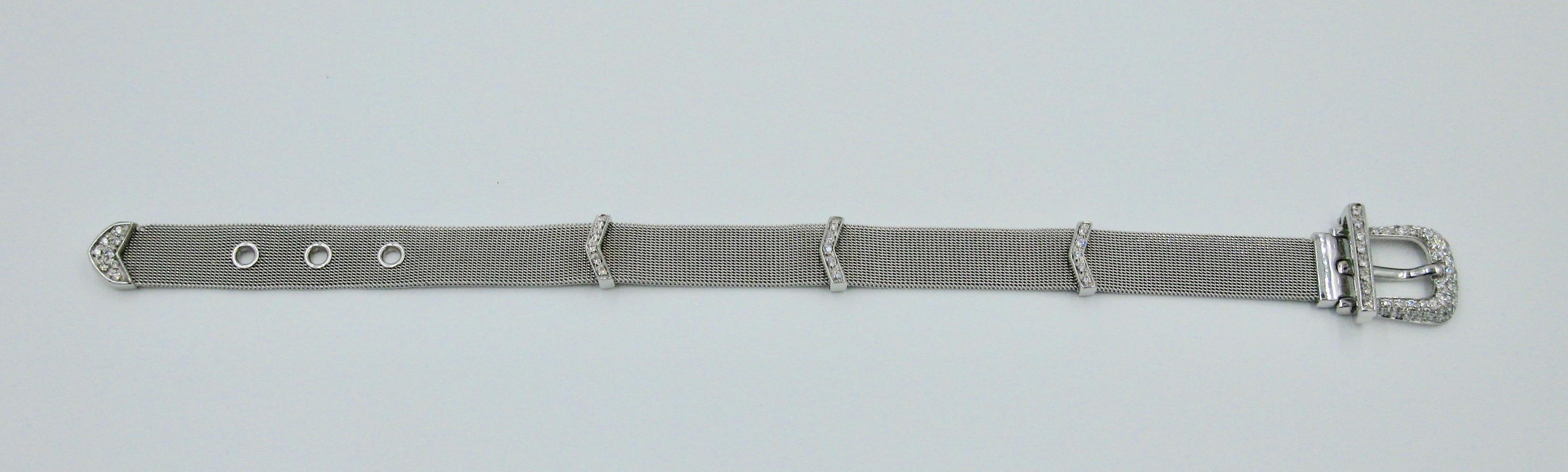 Contemporary Diamond 18 Karat White Gold Buckle Bracelet Italian Adjustable