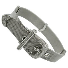 Diamond 18 Karat White Gold Buckle Bracelet Italian Adjustable