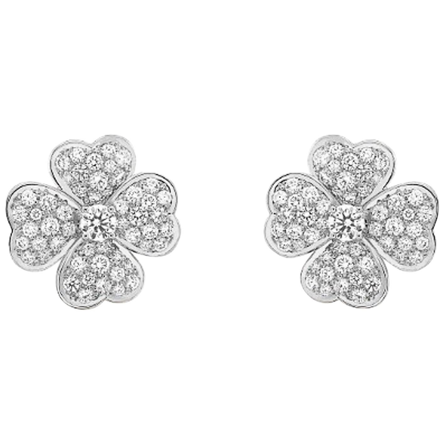 Van Cleef & Arpels Diamond 18 Karat White Gold Cosmos Earrings