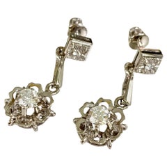 Diamond 18 Karat White Gold Dangle Screw Back Pierced Earrings