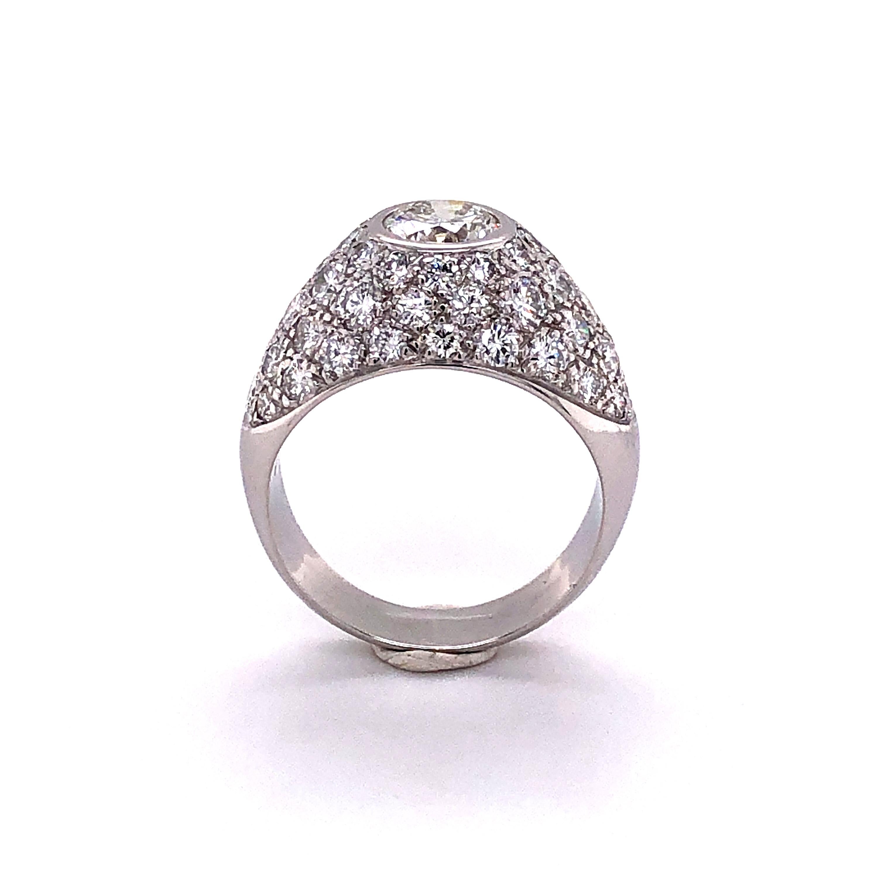 Women's or Men's Diamond 18 Karat White Gold Dome Ring For Sale