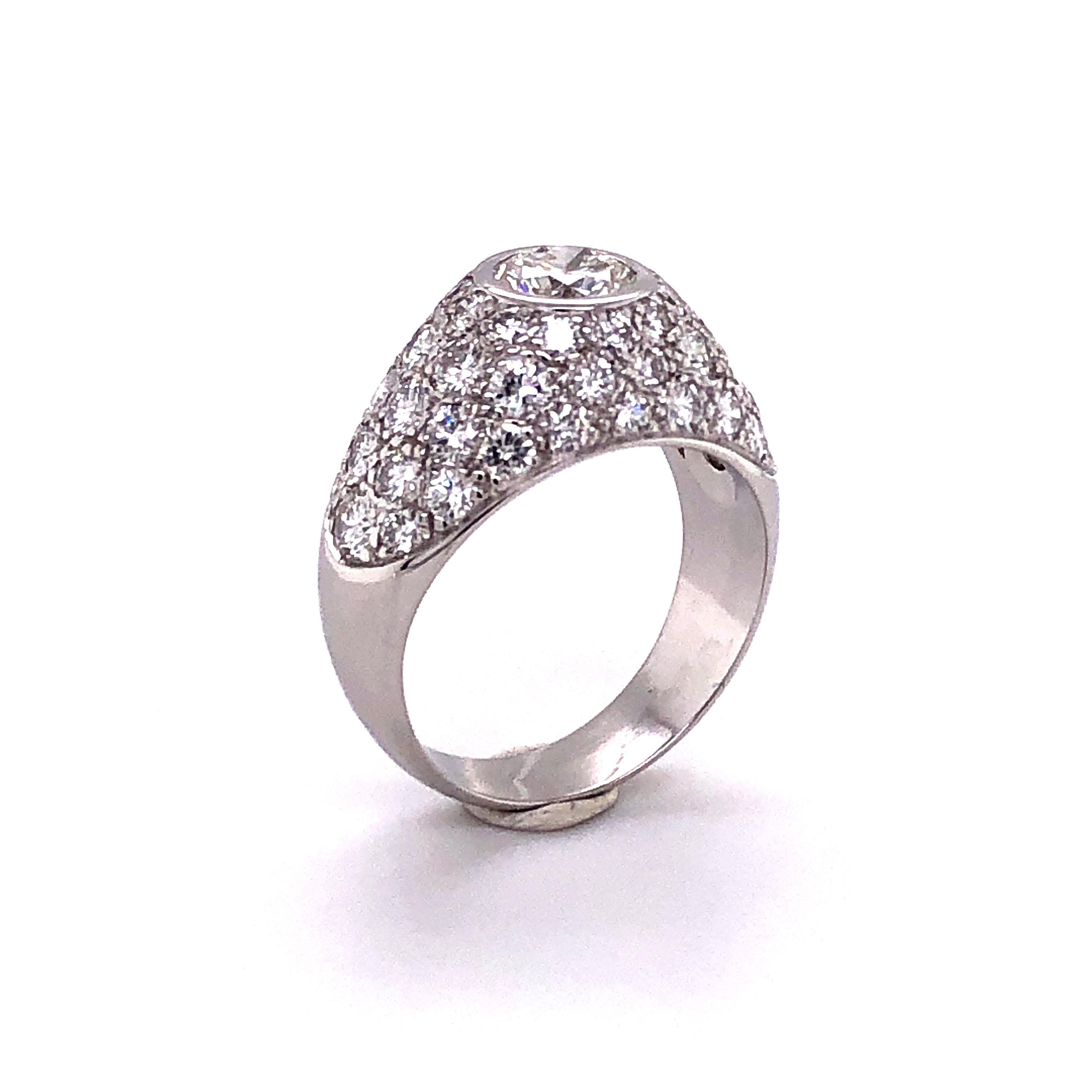 Diamond 18 Karat White Gold Dome Ring For Sale 1