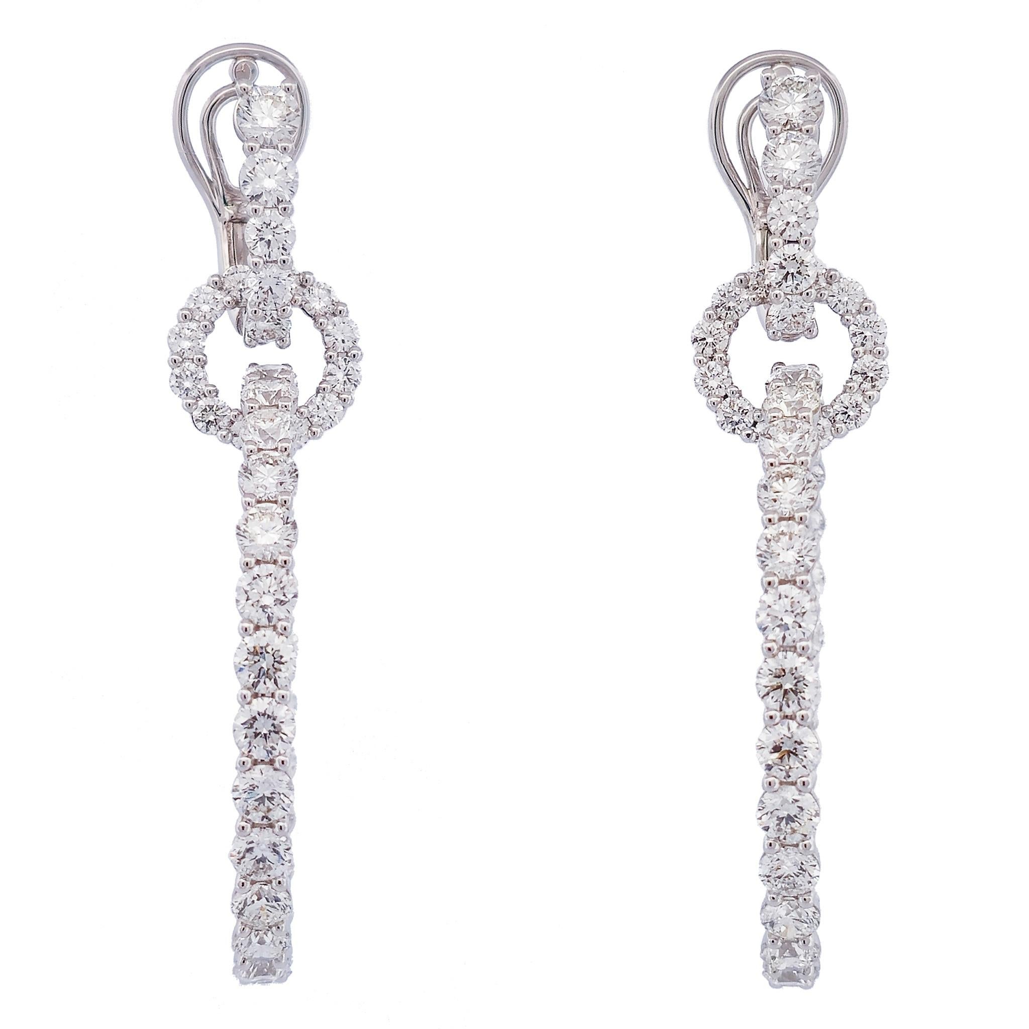 Brilliant Cut Diamond 18 Karat White Gold Drop Circle Earrings For Sale