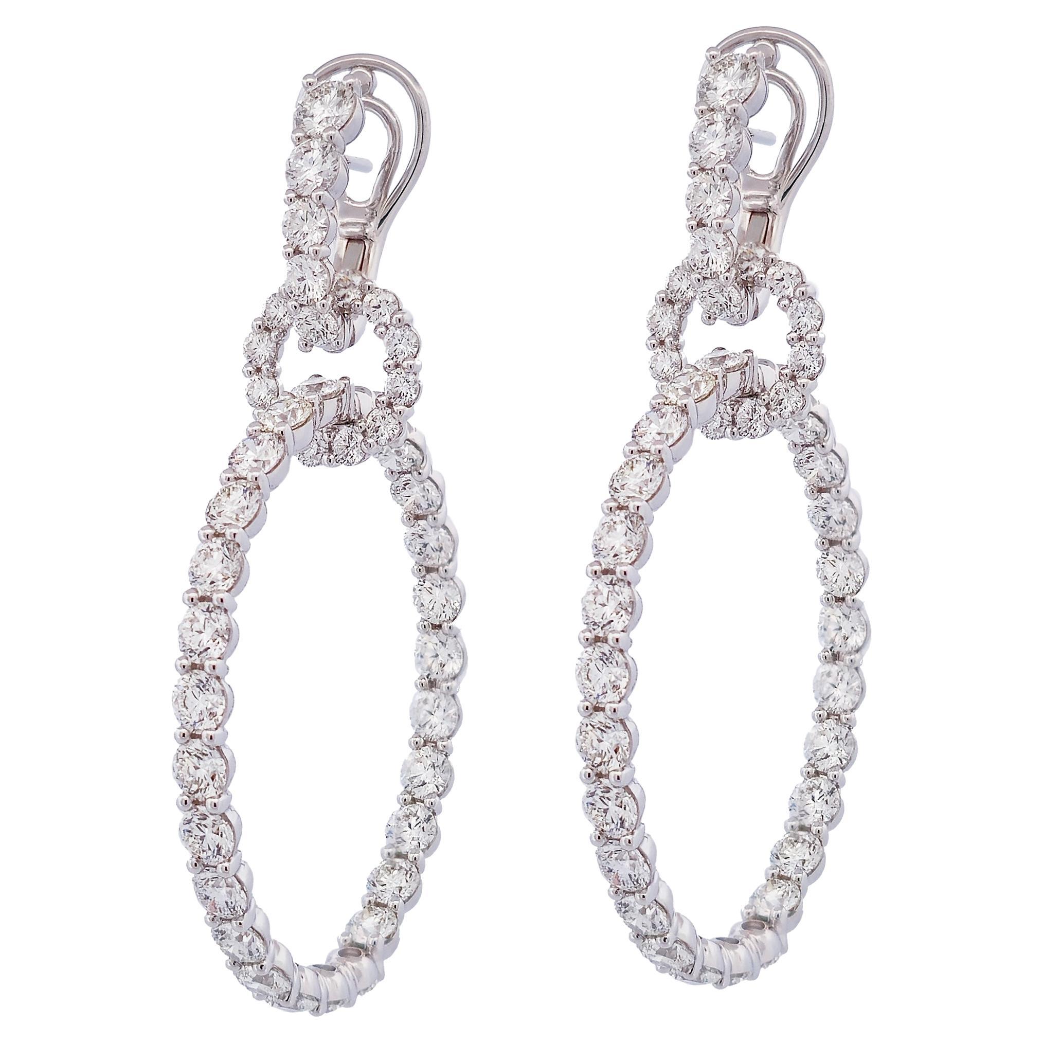 Diamond 18 Karat White Gold Drop Circle Earrings