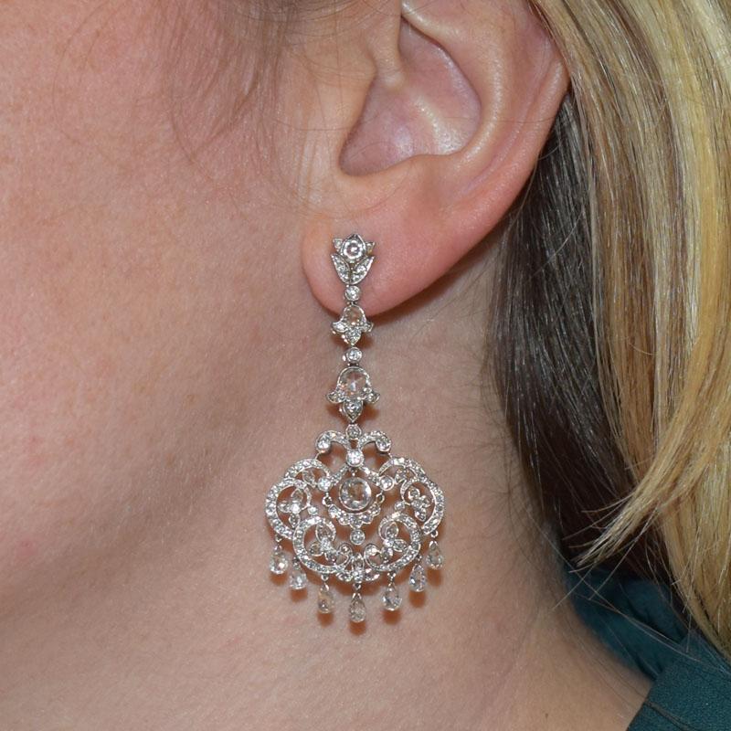 Modern Diamond 18 Karat White Gold Drop Earrings, 5.96 Carats For Sale