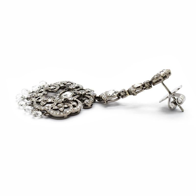 Diamond 18 Karat White Gold Drop Earrings, 5.96 Carats For Sale 3