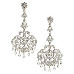 Diamond 18 Karat White Gold Drop Earrings, 5.96 Carats