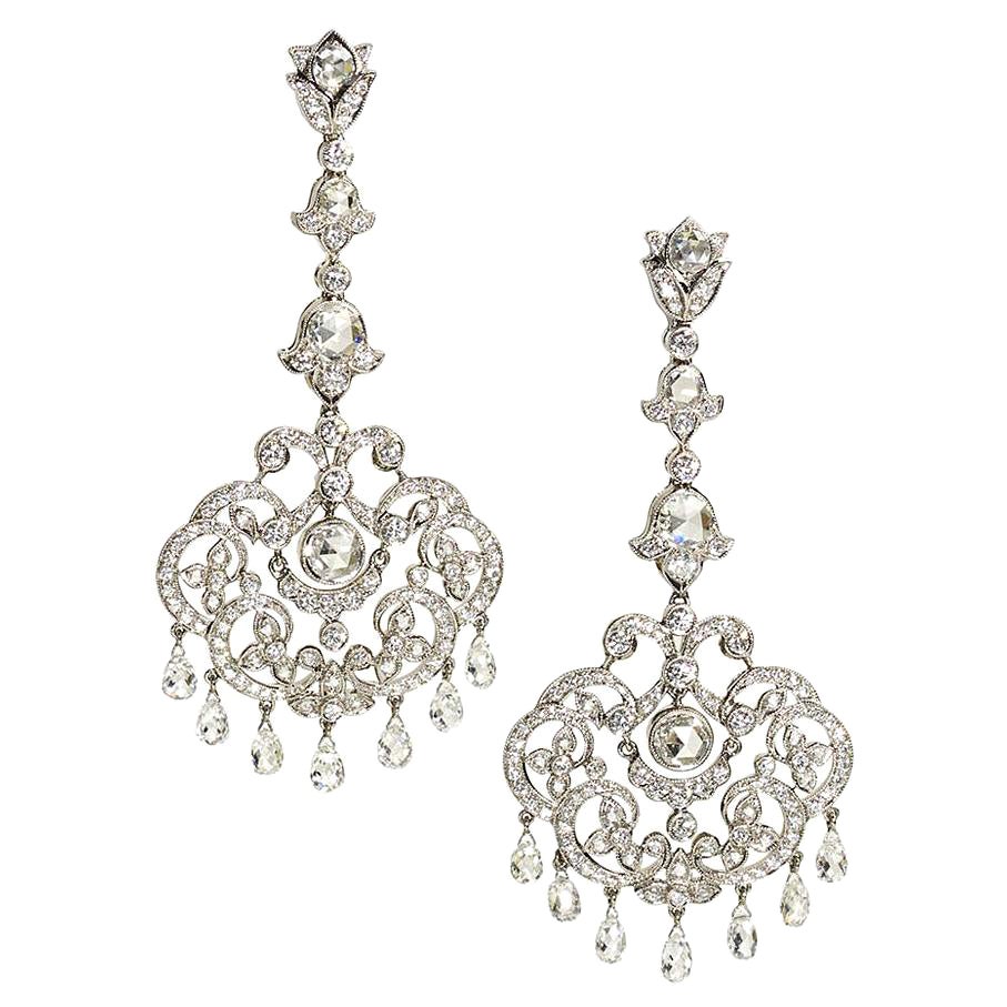 Diamond 18 Karat White Gold Drop Earrings, 5.96 Carats