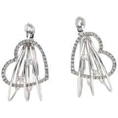 Diamond 18 Karat White Gold Hearts Hoop Earrings
