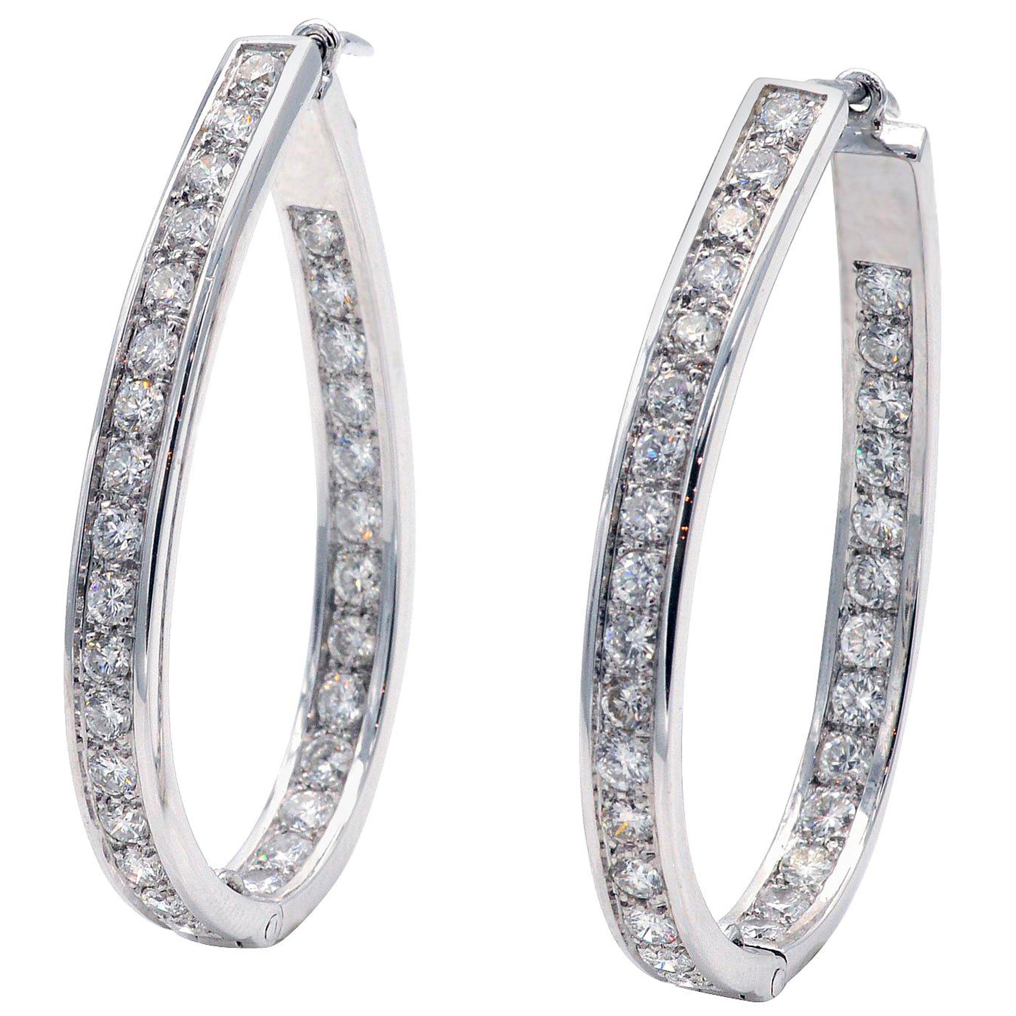 Pendientes de aro de oro blanco de 18 quilates con diamantes