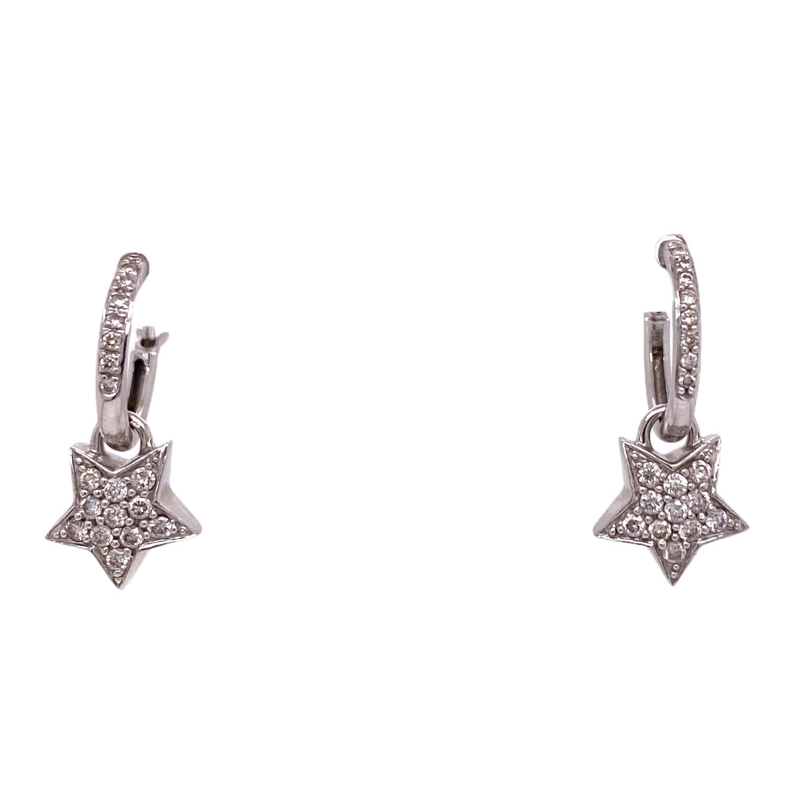 Modern Diamond 18 Karat White Gold Hoop Star Dangle Earrings