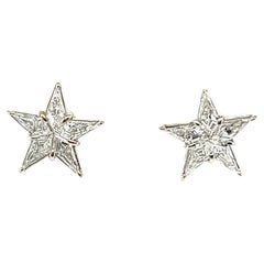 Diamond 18 Karat White Gold Illusion Set Star Stud Earrings