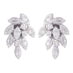 Diamond 14 Karat White Gold Leaves Stud Earrings