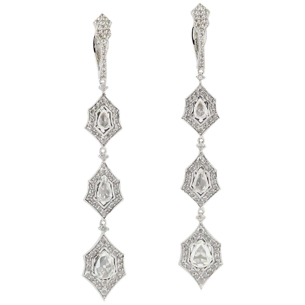 Diamond 18 Karat White Gold Triple Drop Earrings For Sale at 1stDibs ...