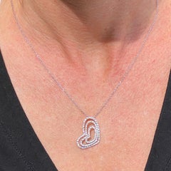 Diamond 18 Karat White Gold Slanted Open Heart Pendant Necklace