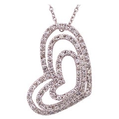 Diamond 18 Karat White Gold Slanted Open Heart Pendant Necklace