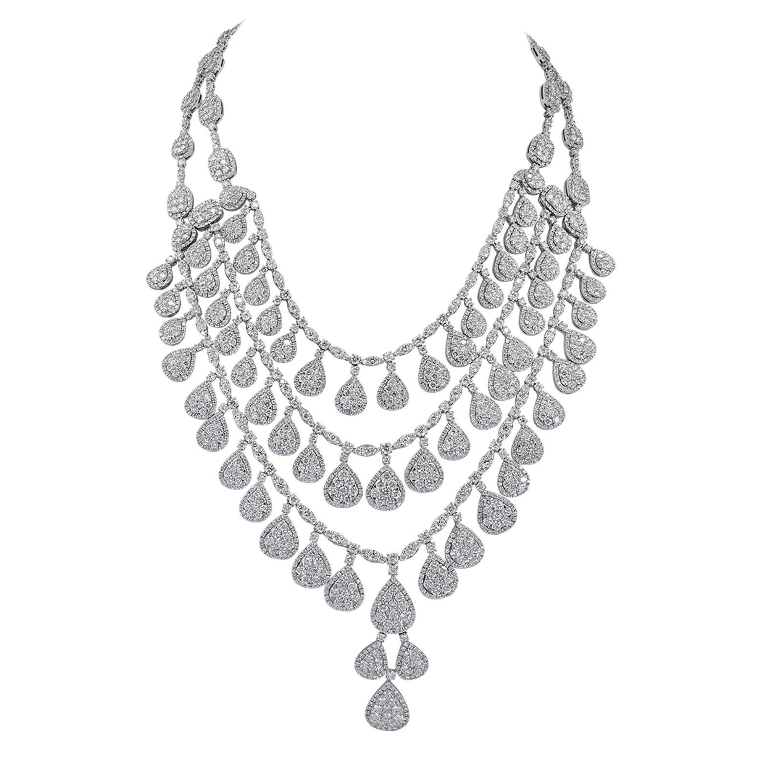 Diamond 18 Karat White Gold Three-Tier Necklace