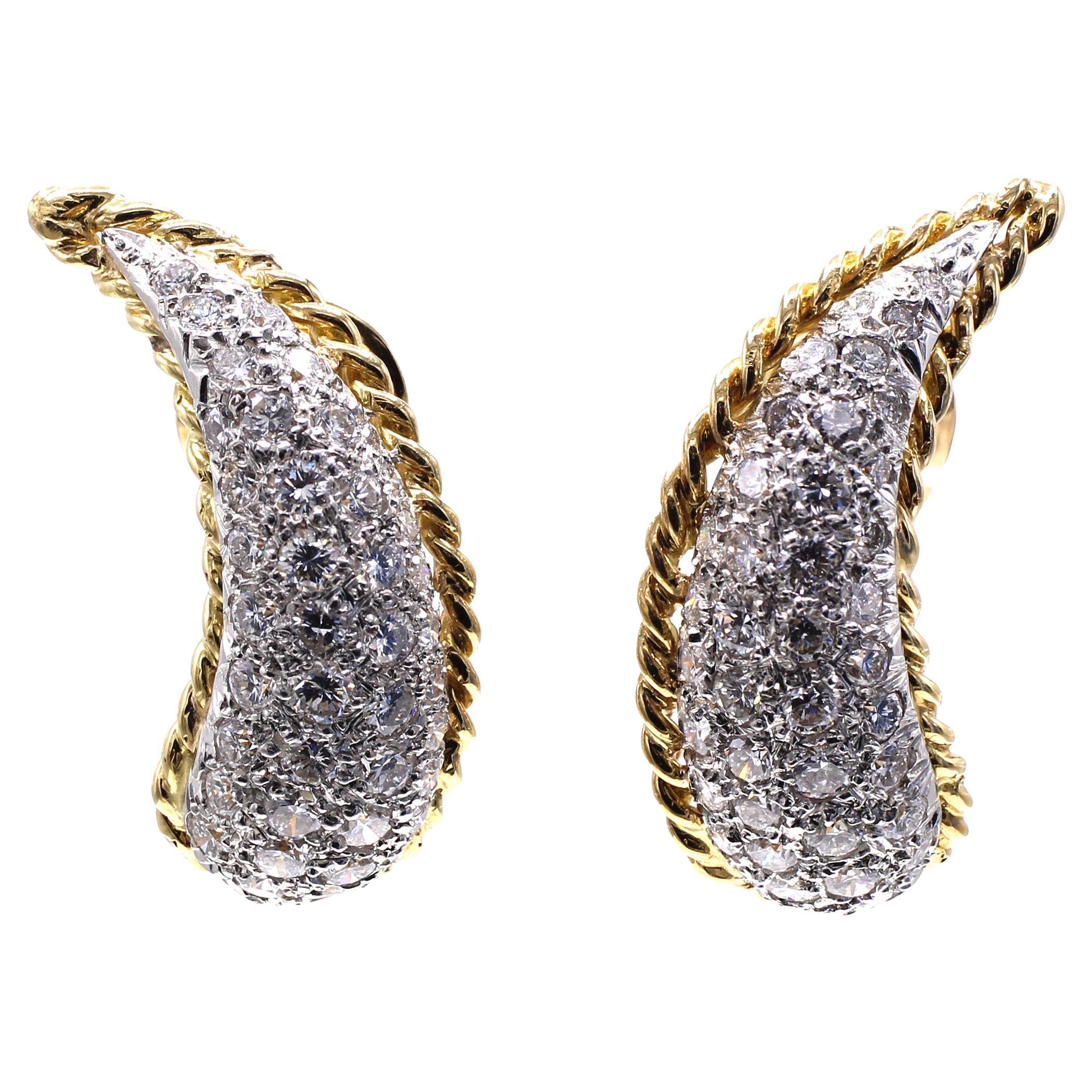 Pendientes de oro blanco y amarillo de 18 quilates con diamantes