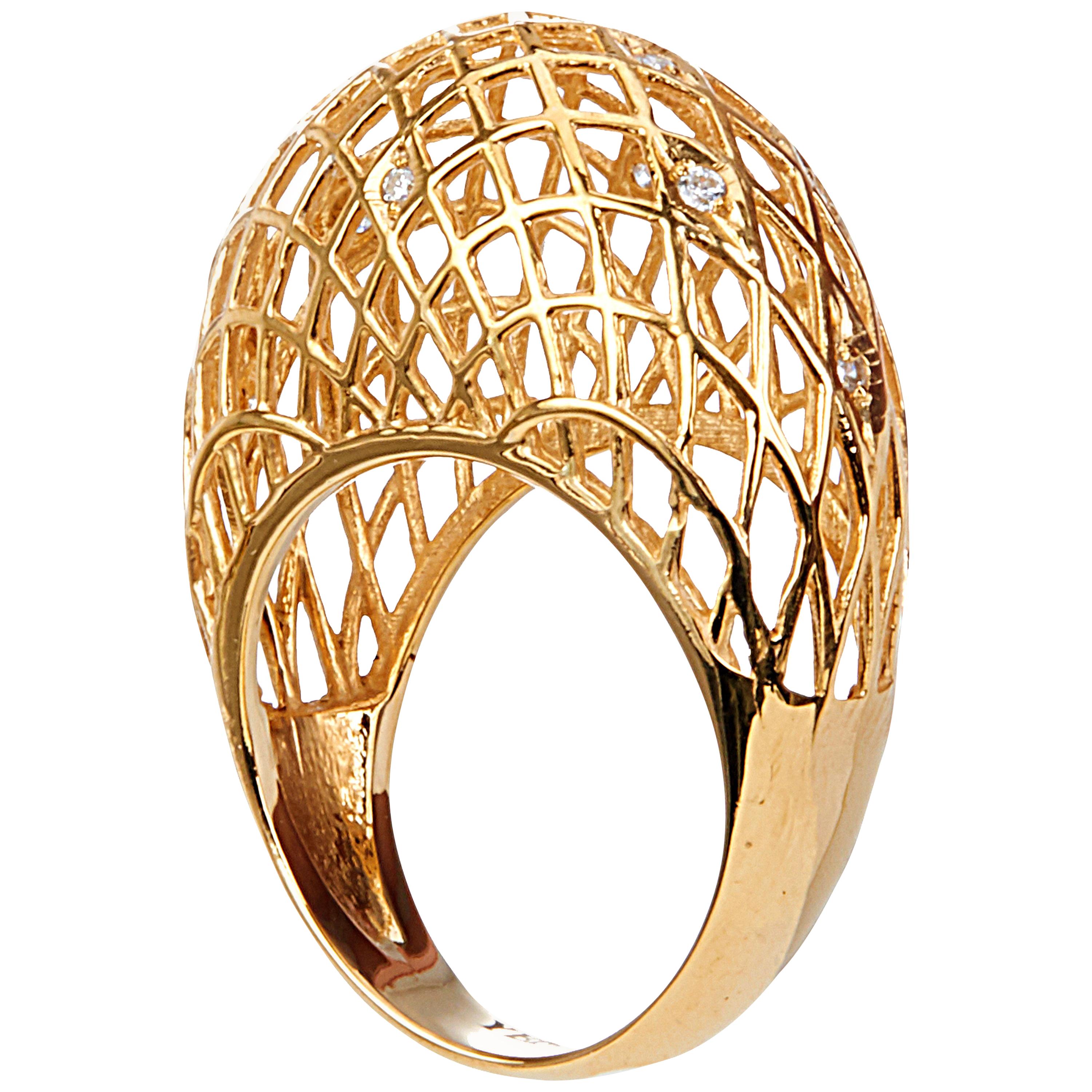 Yemyungji Diamond 18 Karat Yellow Gold Blooming Dome Ring For Sale