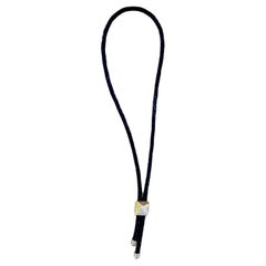 Diamond 18 Karat Yellow Gold "BOLO" Style Braided Black Leather Modern Necklace