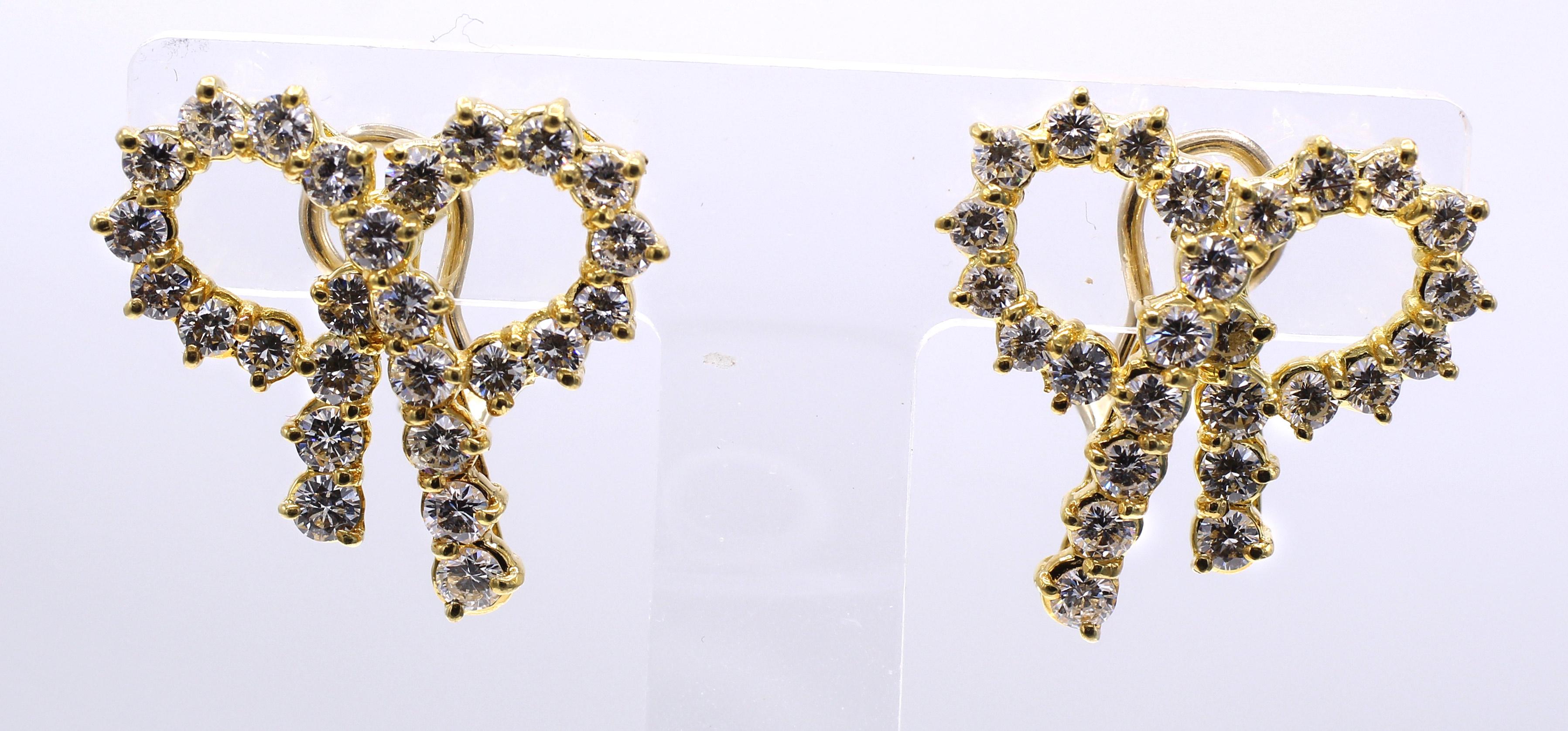 Women's or Men's Diamond 18 Karat Yellow Gold Bow Ear Clips For Sale