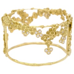 Anais Rheiner 18 Karat Yellow Gold Diamond Flower Bangle Bracelet
