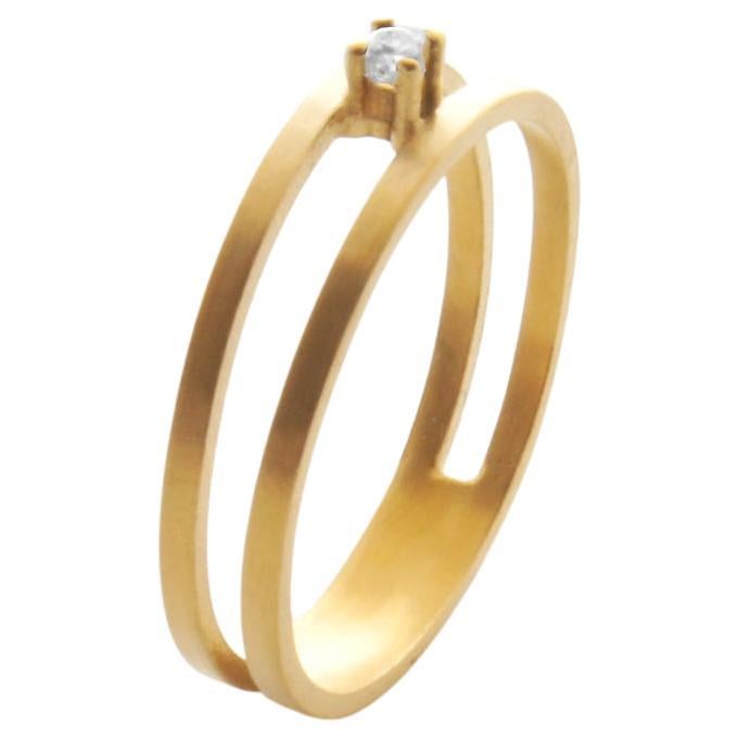 Diamond 18 Karat Yellow Gold Double Line Ring, US6.75 For Sale