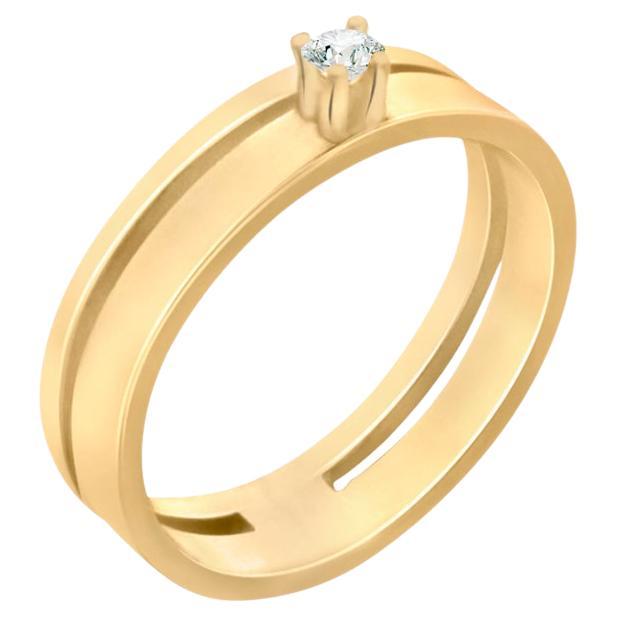 Diamond 18 Karat Yellow Gold Double Line Ring  For Sale