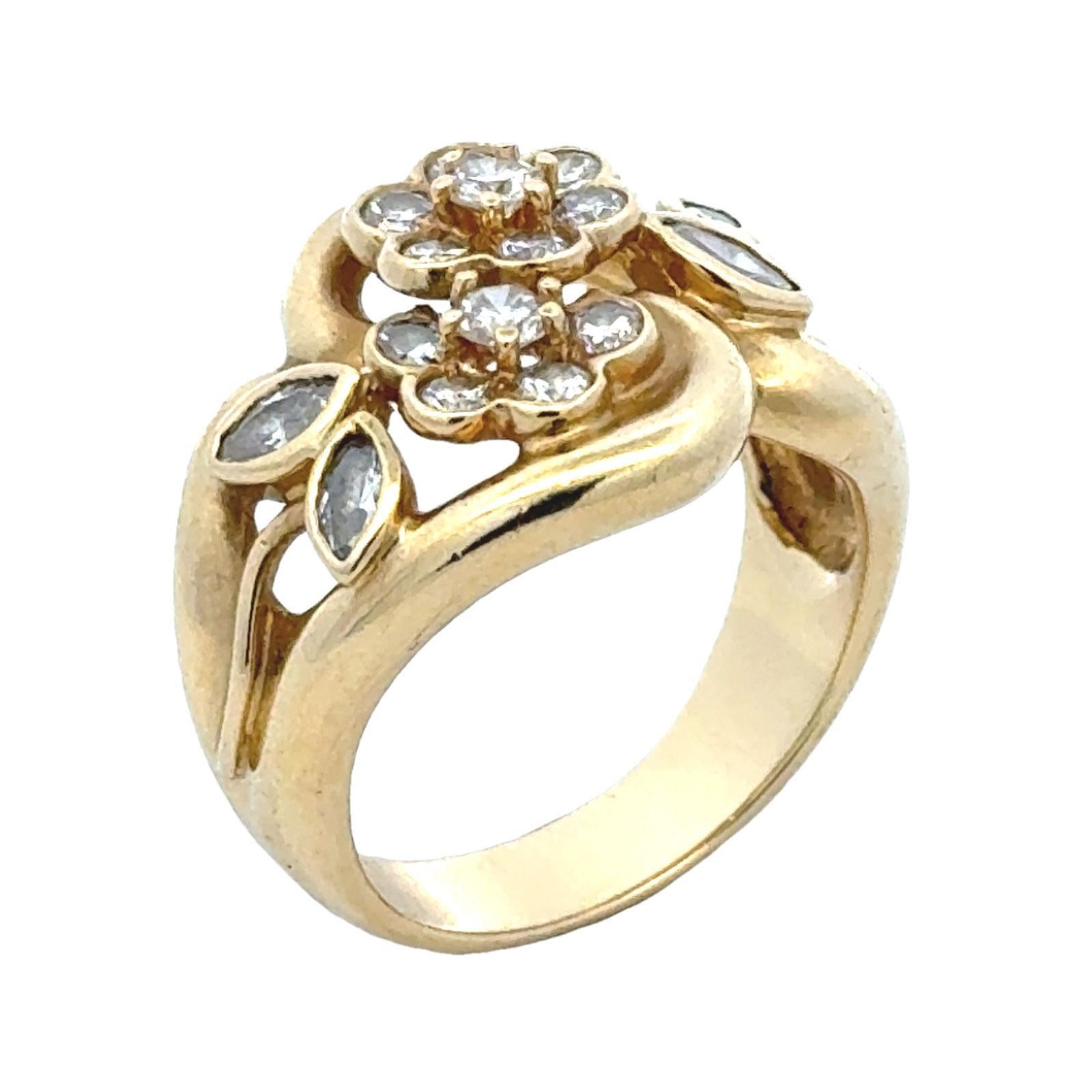 Modern Diamond 18 Karat Yellow Gold Floral Design Ring For Sale