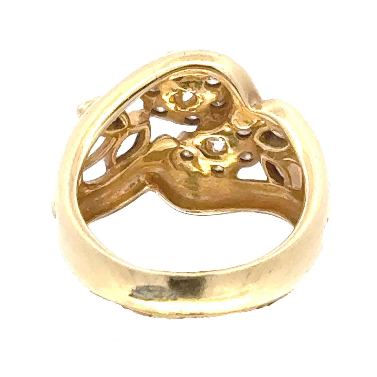 Diamond 18 Karat Yellow Gold Floral Design Ring For Sale 1