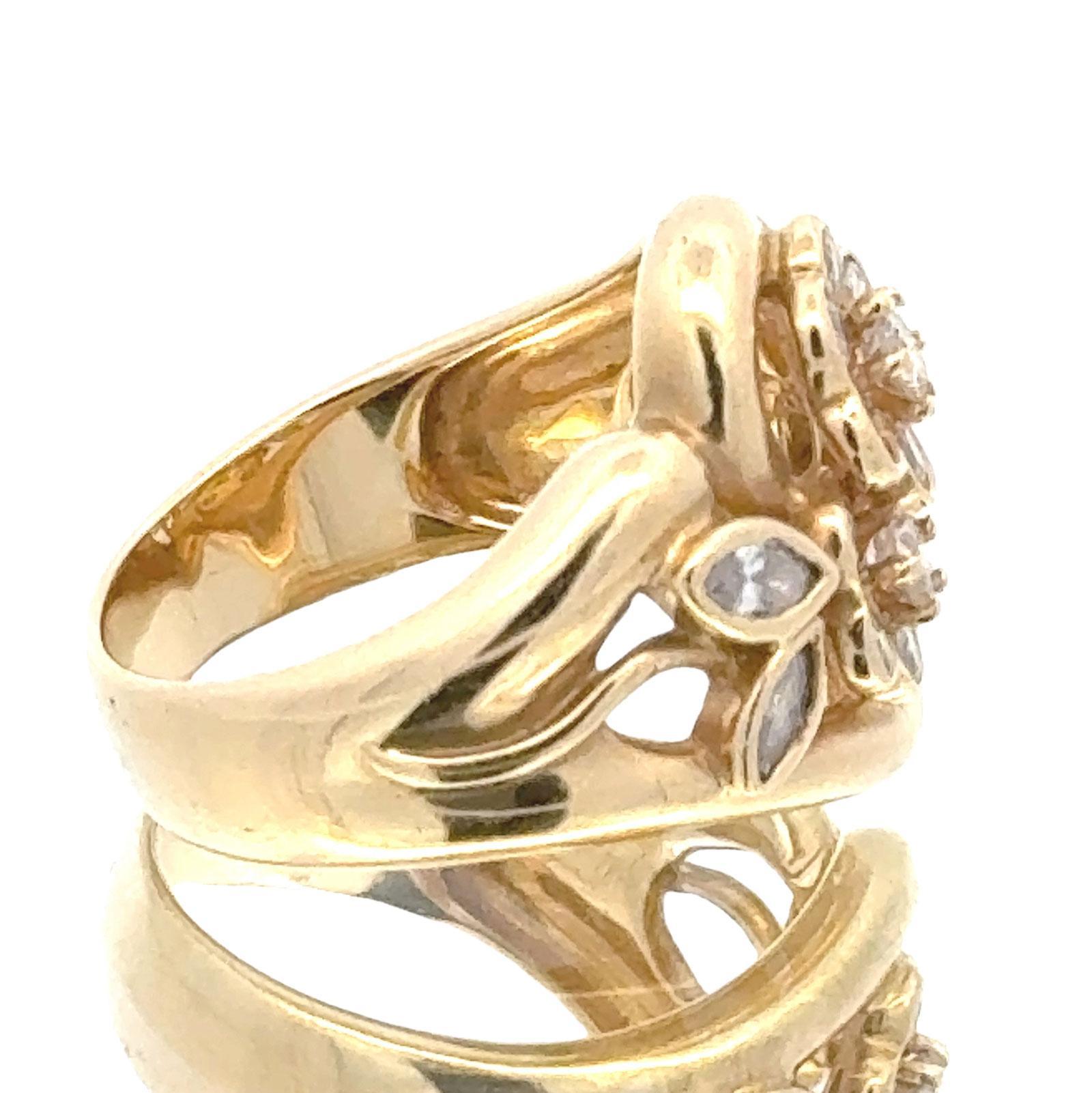 Diamond 18 Karat Yellow Gold Floral Design Ring For Sale 2