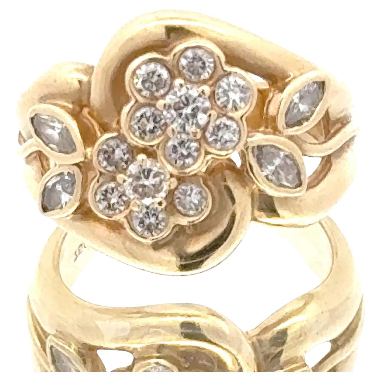 Diamond 18 Karat Yellow Gold Floral Design Ring