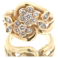 Diamond 18 Karat Yellow Gold Floral Design Ring