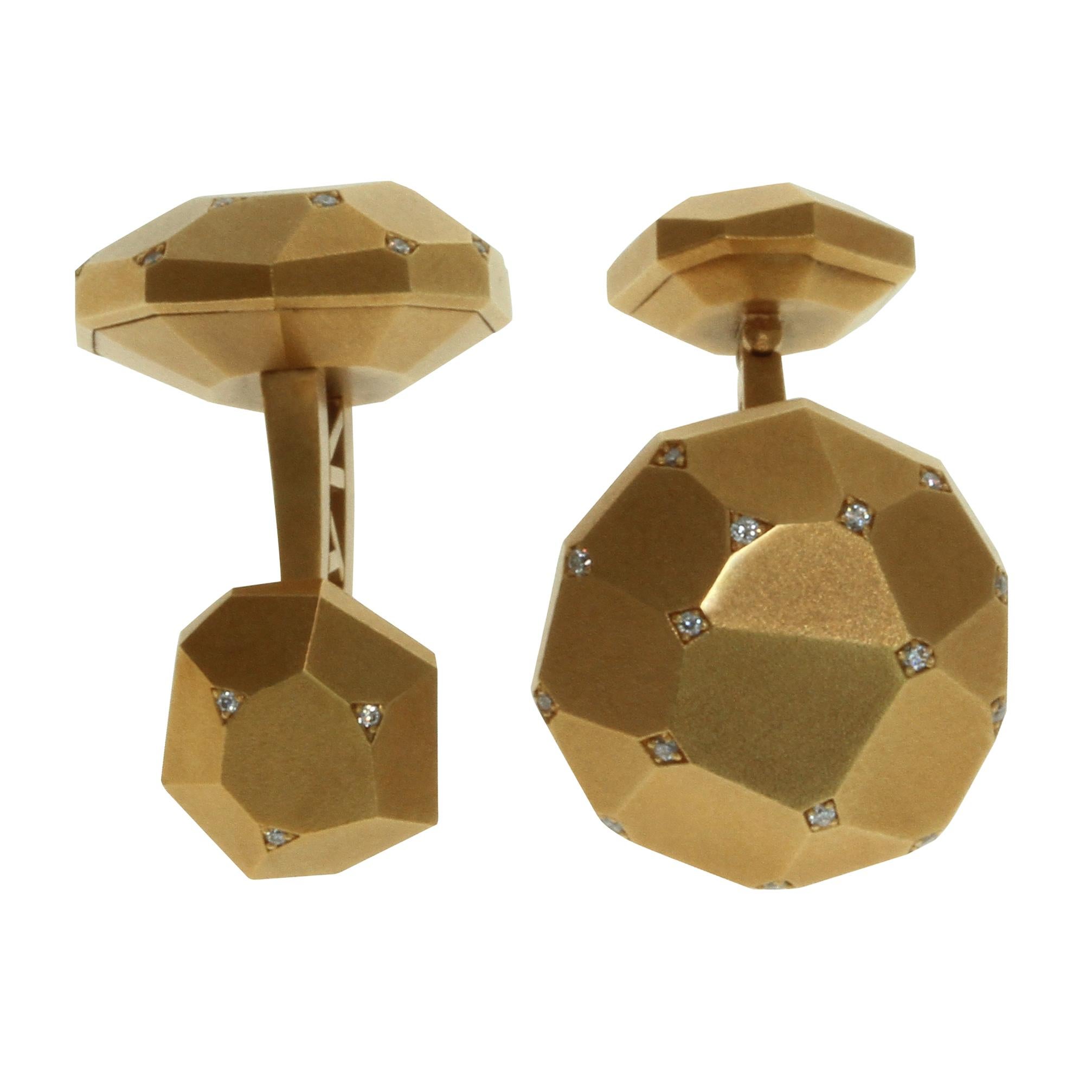 Contemporary Diamond 18 Karat Yellow Gold Geometry Cufflinks and Ring Suite For Sale