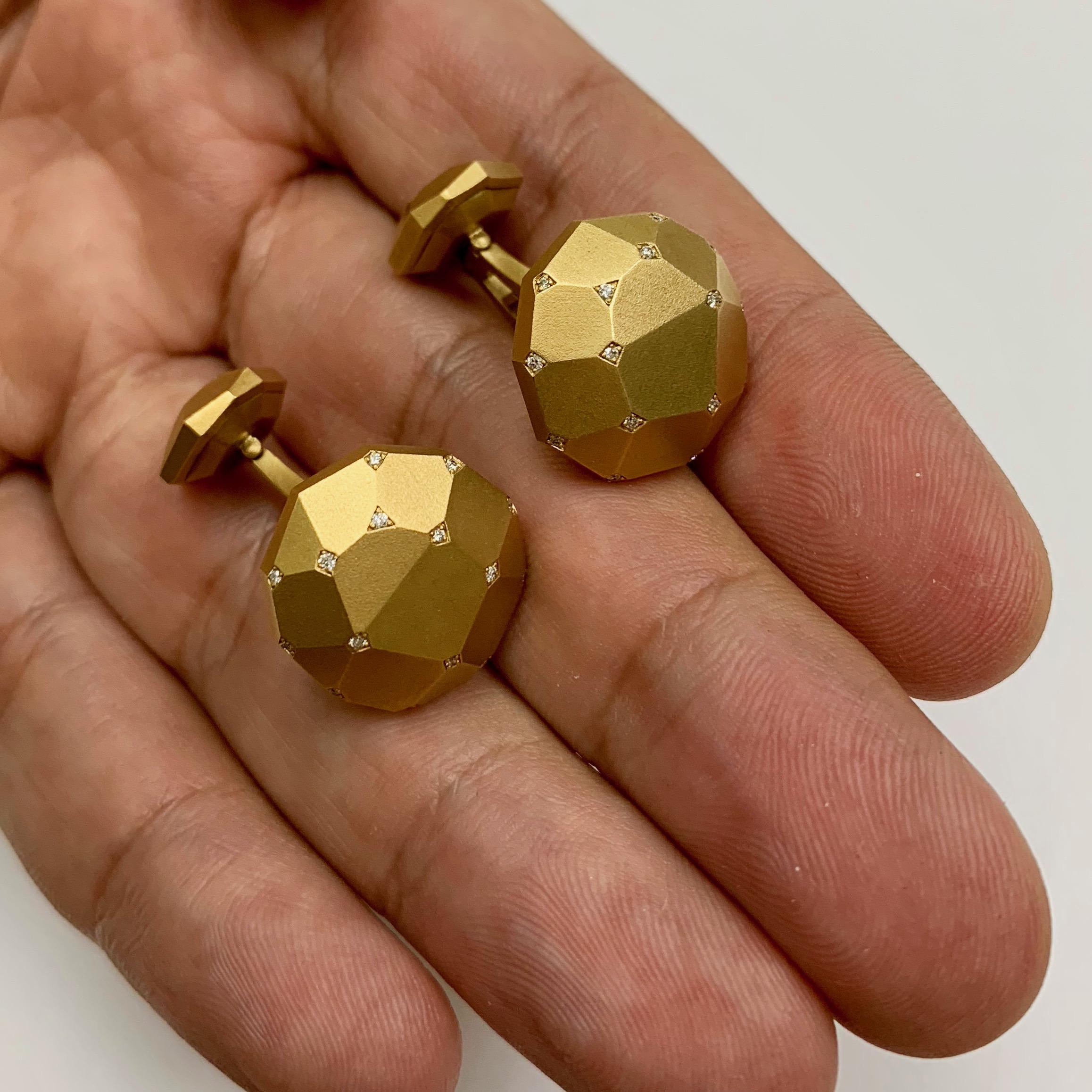 Contemporary Diamond 18 Karat Yellow Gold Geometry Cufflinks For Sale