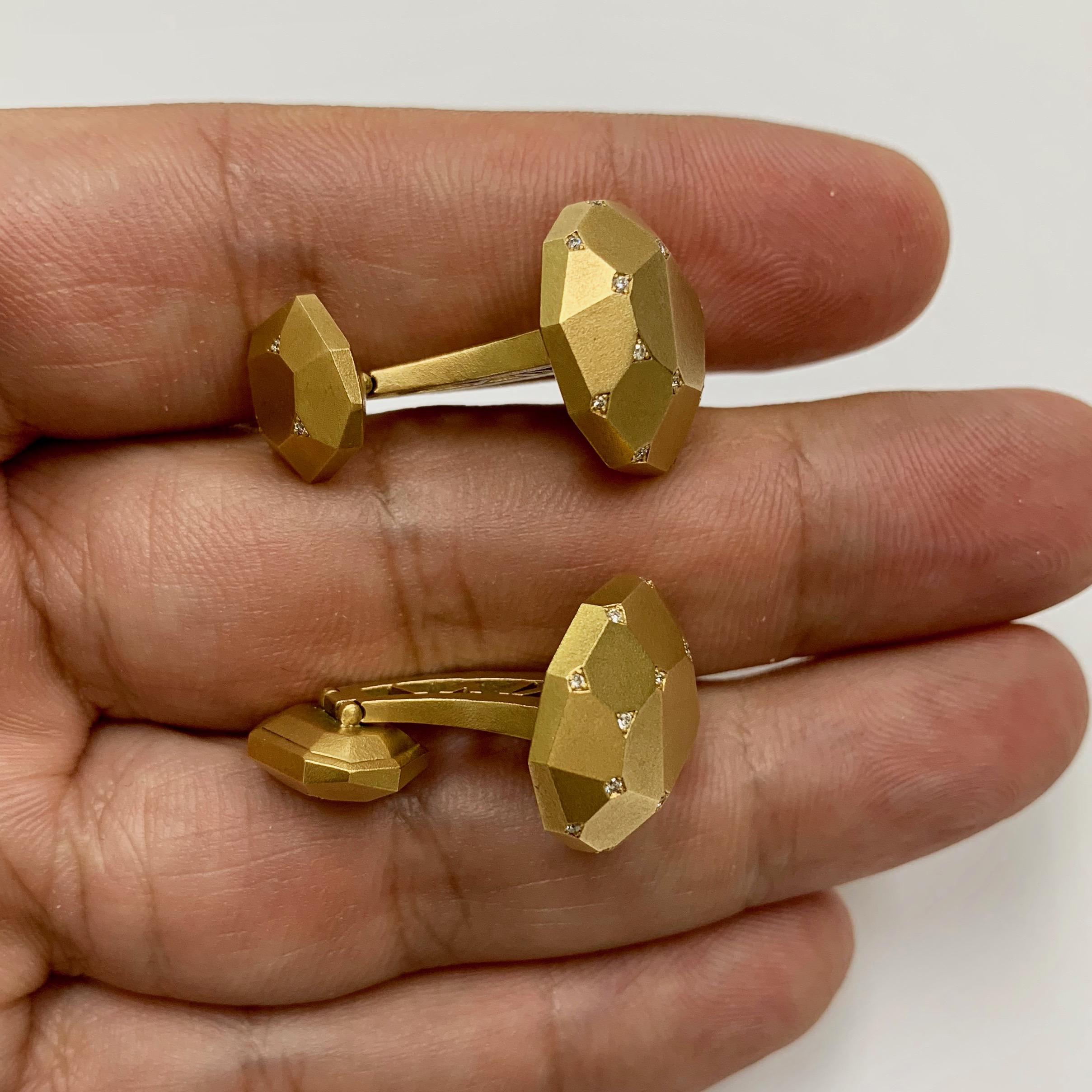 Men's Diamond 18 Karat Yellow Gold Geometry Cufflinks For Sale