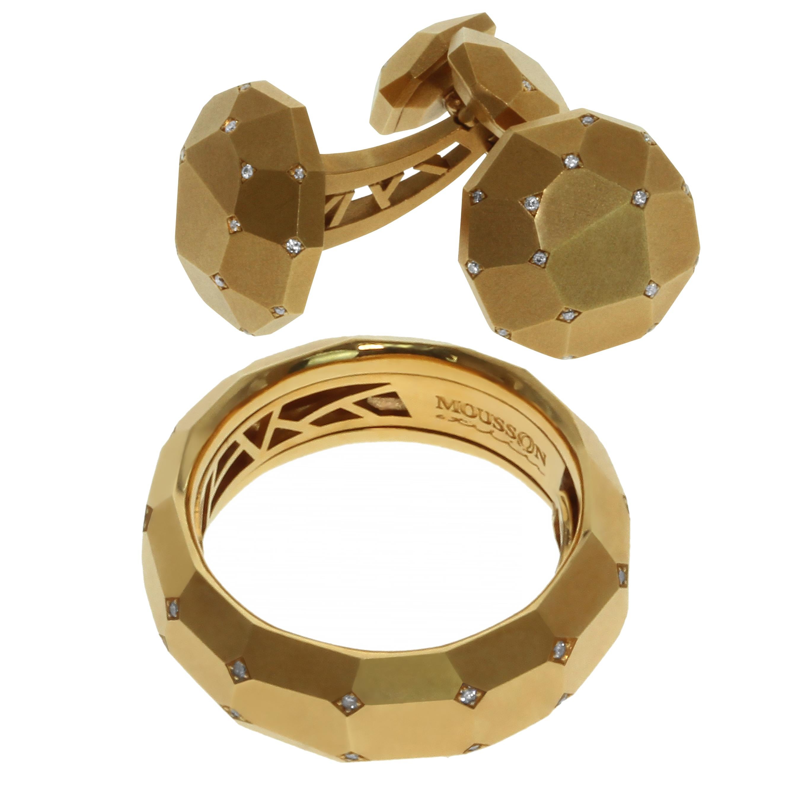 Diamond 18 Karat Yellow Gold Geometry Cufflinks For Sale 1