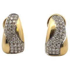 Diamond 18 Karat Yellow Gold Half Hoop Leverback Vintage Earrings
