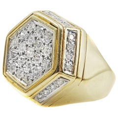 Diamond 18 Karat Yellow Gold Hexagonal Ring