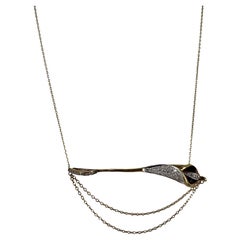 Diamond 18 Karat Yellow Gold Lily Flower Pendant Link Chain Necklace