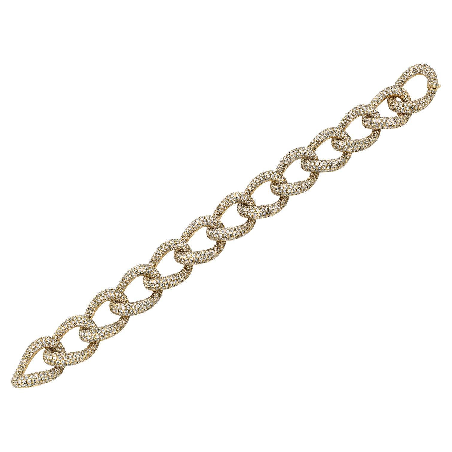 Diamond 18 Karat Yellow Gold Link Bracelet For Sale
