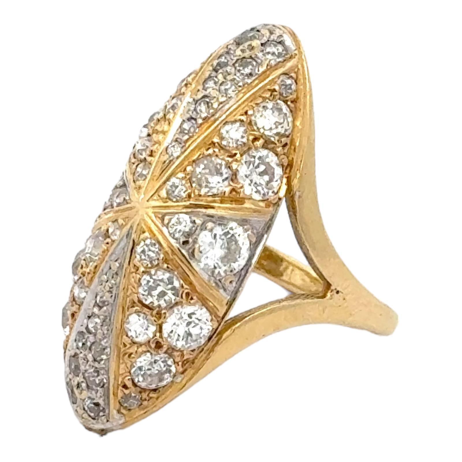 Women's Diamond 18 Karat Yellow Gold Oval Dome Estate Ring For Sale