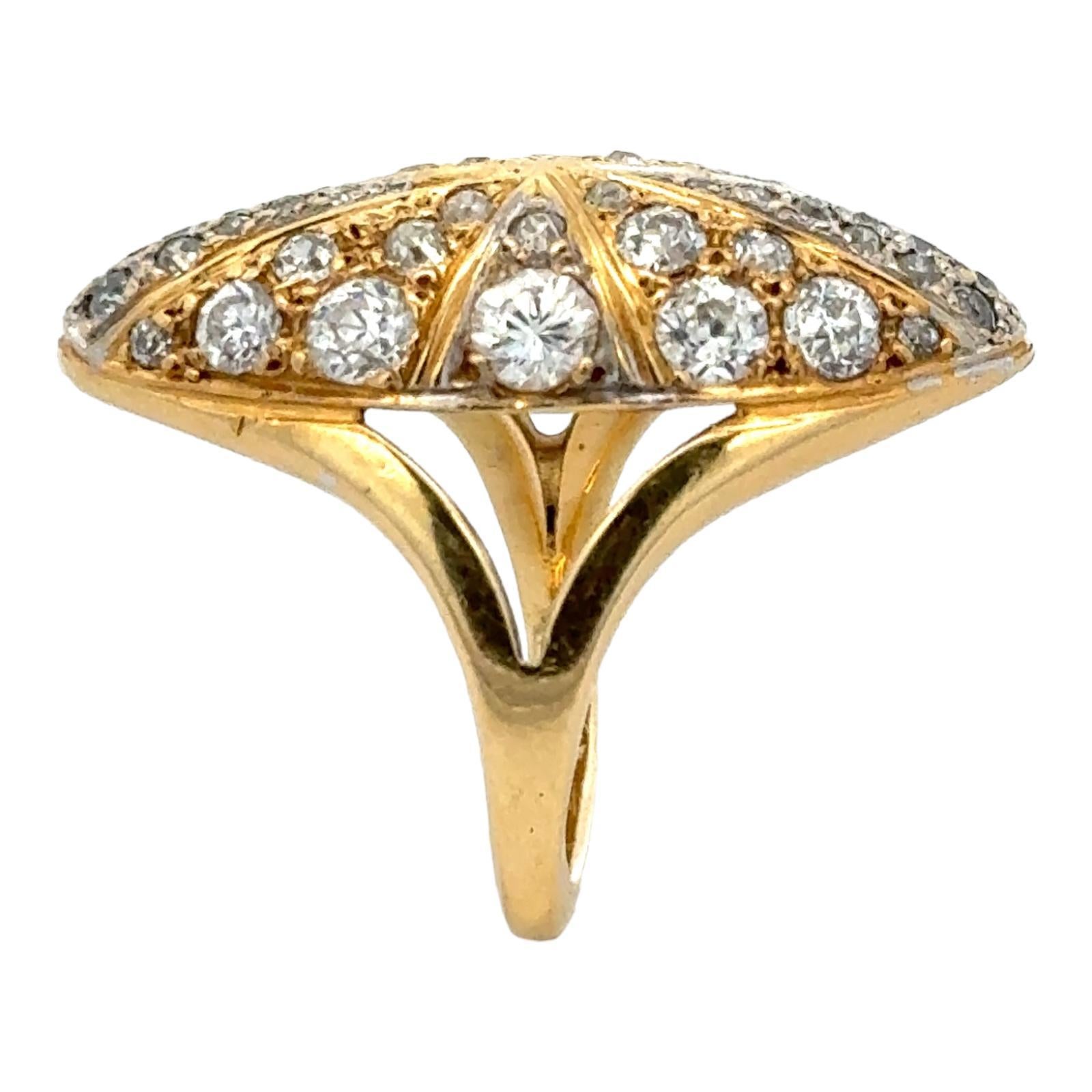 Diamond 18 Karat Yellow Gold Oval Dome Estate Ring For Sale 1