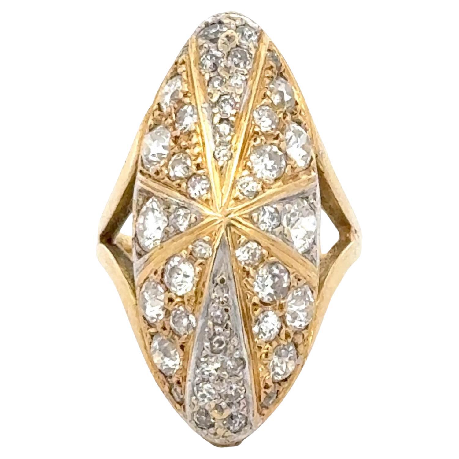 Diamond 18 Karat Yellow Gold Oval Dome Estate Ring