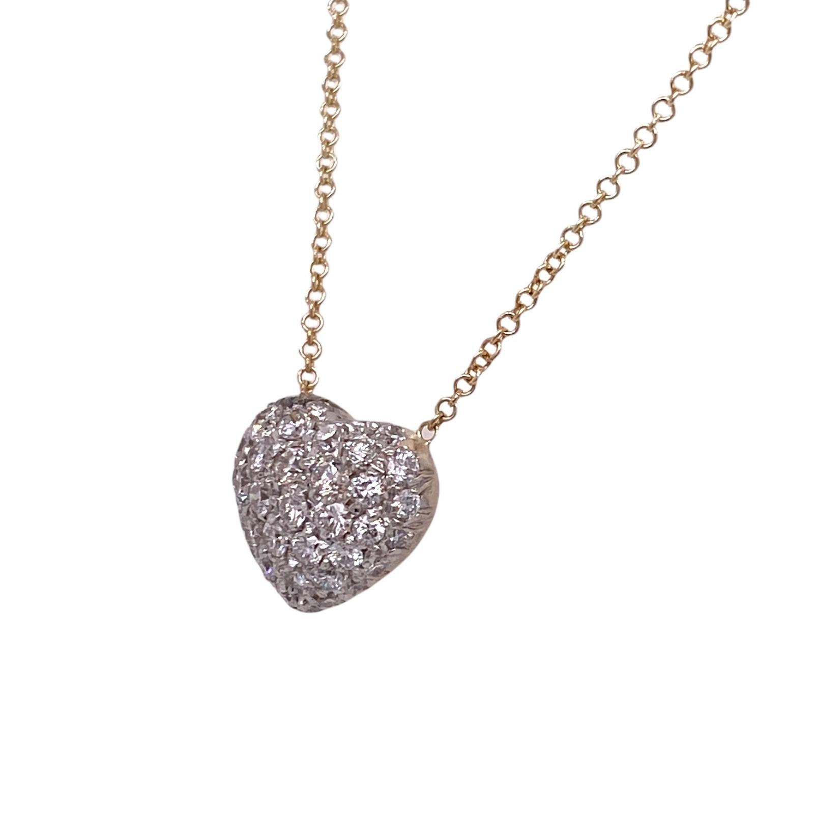 Diamond 18 Karat Yellow Gold Puffed Heart Pendant Necklace At 1stdibs