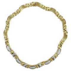Collar X Link acanalado de oro amarillo de 18 quilates con diamantes 17 pulgadas