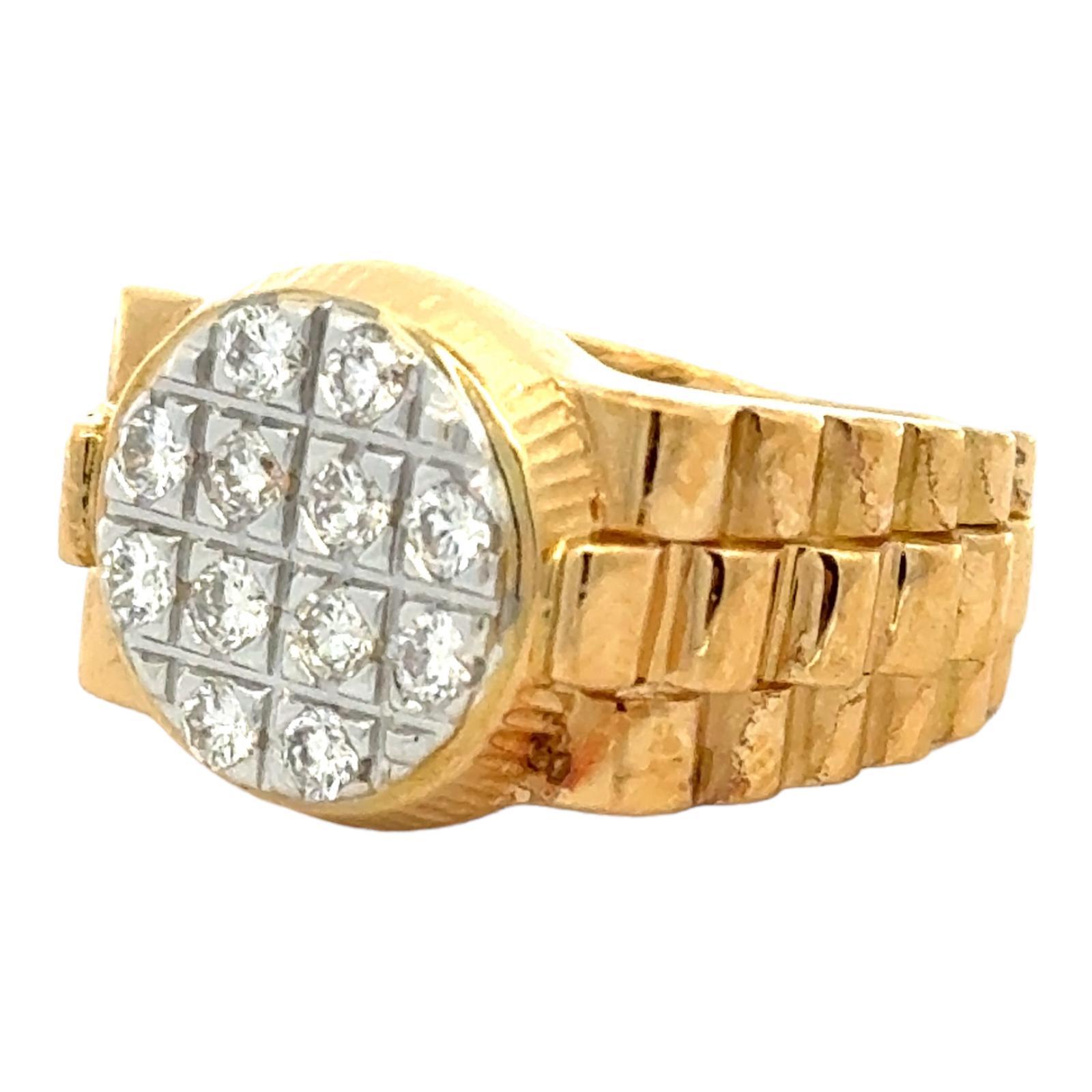 Contemporain Bague vintage unisexe en or jaune 18 carats de style Rolex avec diamants en vente