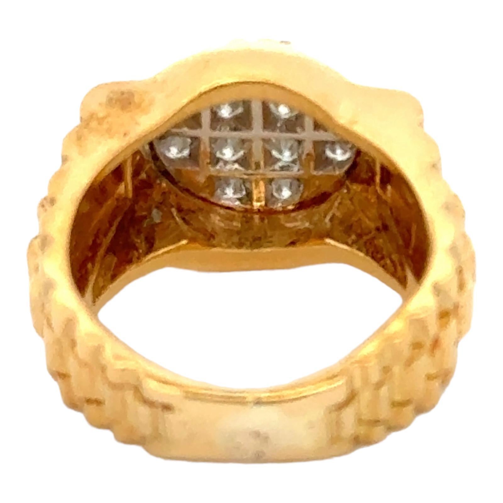 Taille brillant Bague vintage unisexe en or jaune 18 carats de style Rolex avec diamants en vente