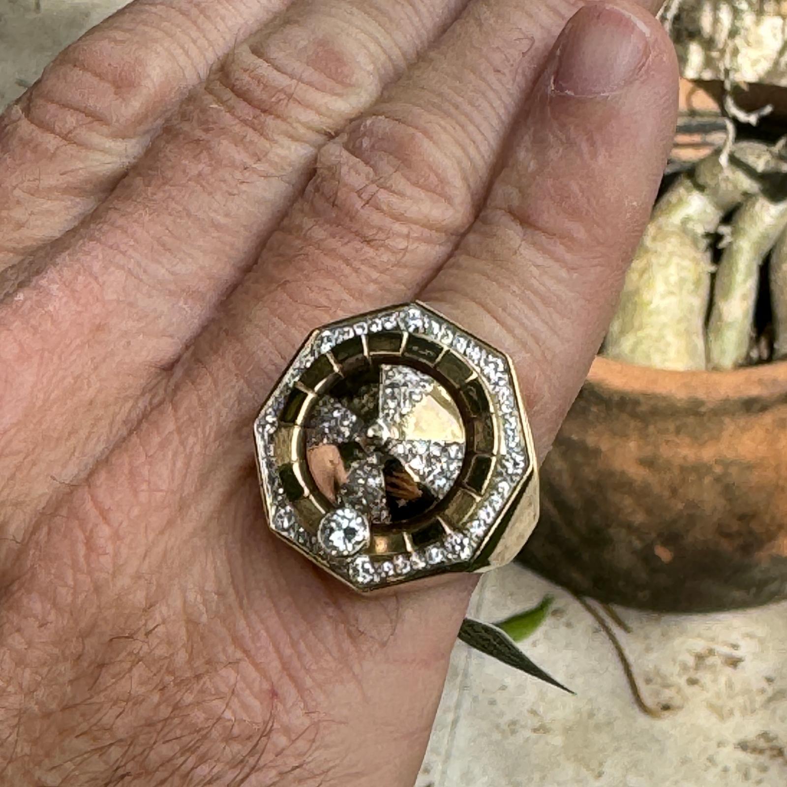 Diamant 18 Karat Gelbgold Roulette Rad Spinner-Ring Unisex mit Diamant (Moderne) im Angebot